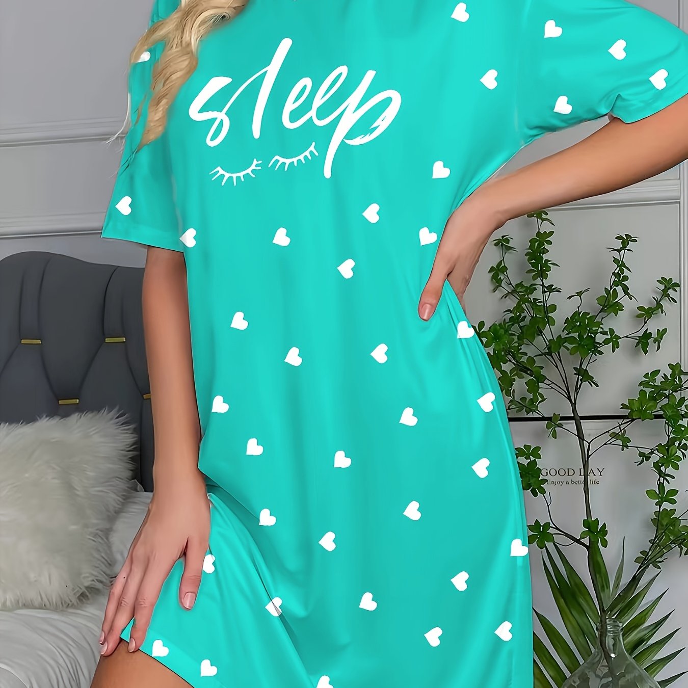 Women's Letter Print Nightgown, Comfortable For Night