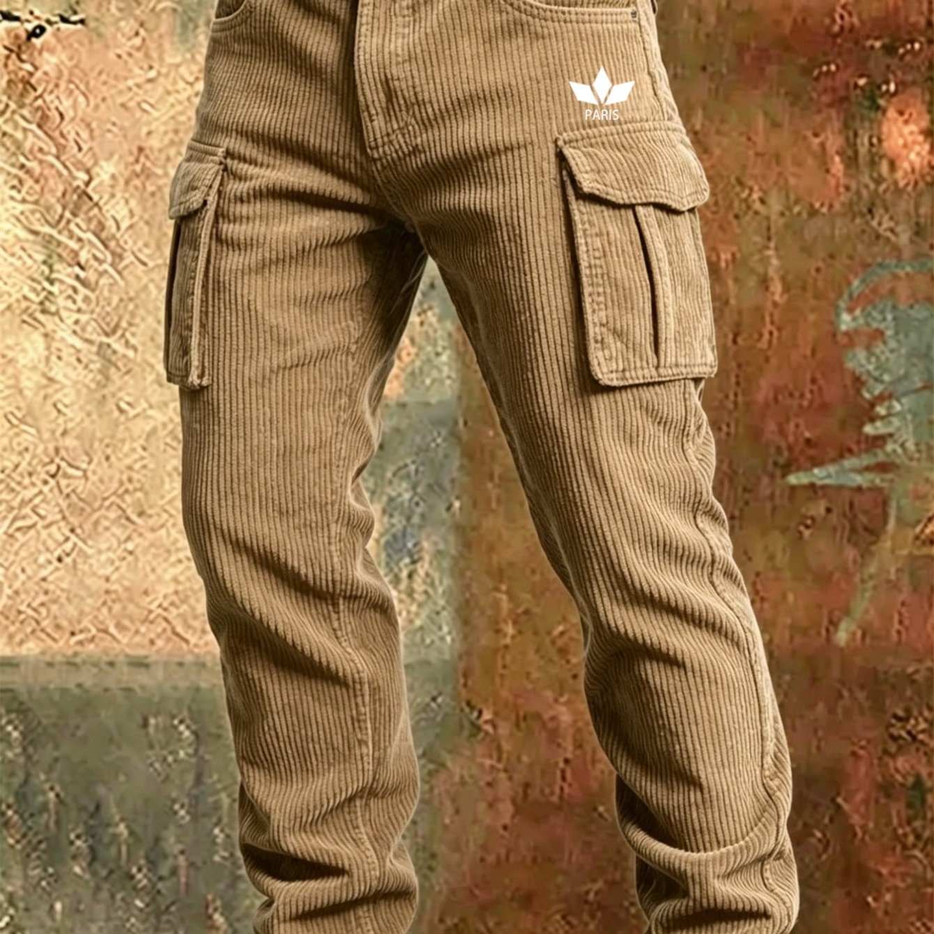 Image of Men's Corduroy Cargo Pants High-waisted Straight-leg Trousers With Multi-pocket - Corduroy- Suitable For Casual Outdoor Pants, Machine Washable Spring/fall Seasonable Style (regular Length)