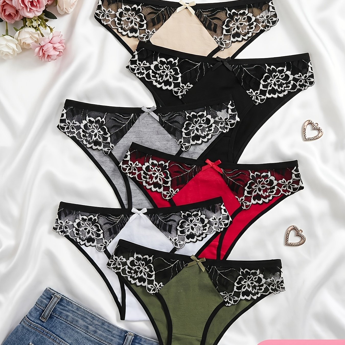 Image of Set Of 6 Women's Low-rise Lace Panties