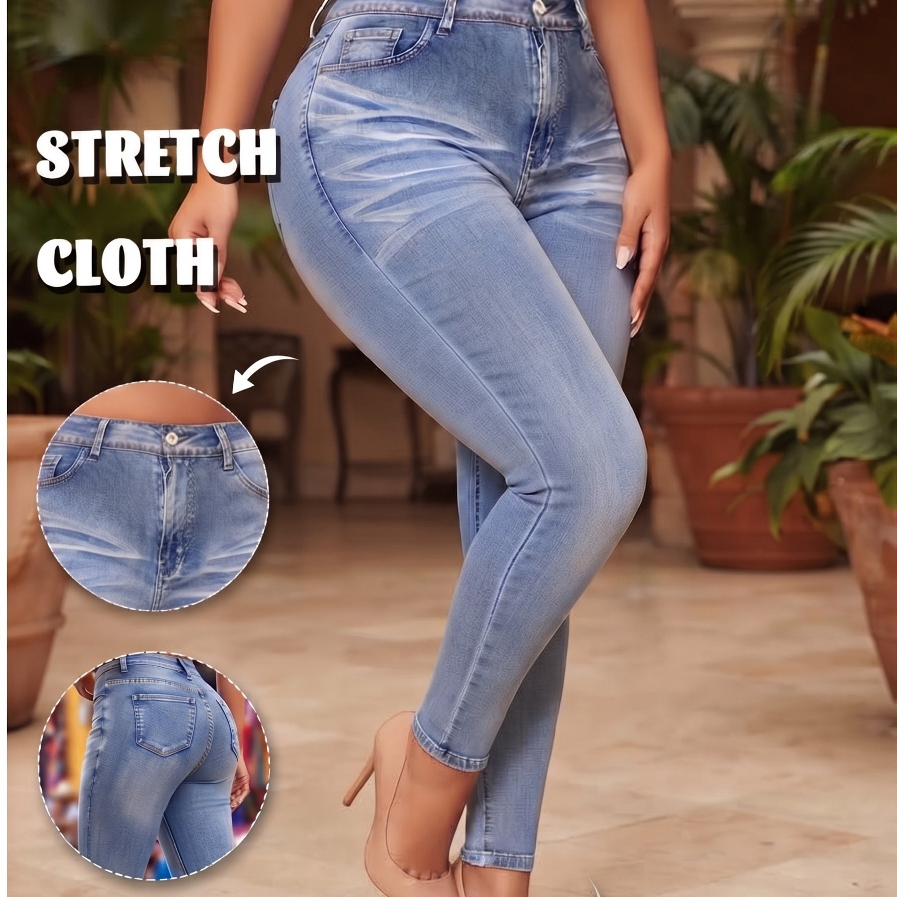 Image of Women' Elastic -lifting Skinny Jeans, Vintage Washed Distressed Denim, Versatile For Commuting, Dating, And Vacation