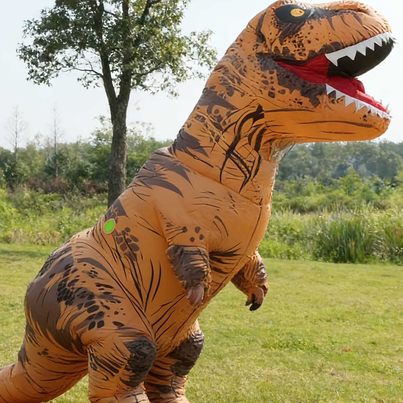 TEMU Brown Polyester Adult Inflatable Straight-leg Dinosaur Costume - Includes Fan And Battery Box, Battery/usb Powered, Suitable For Christmas,