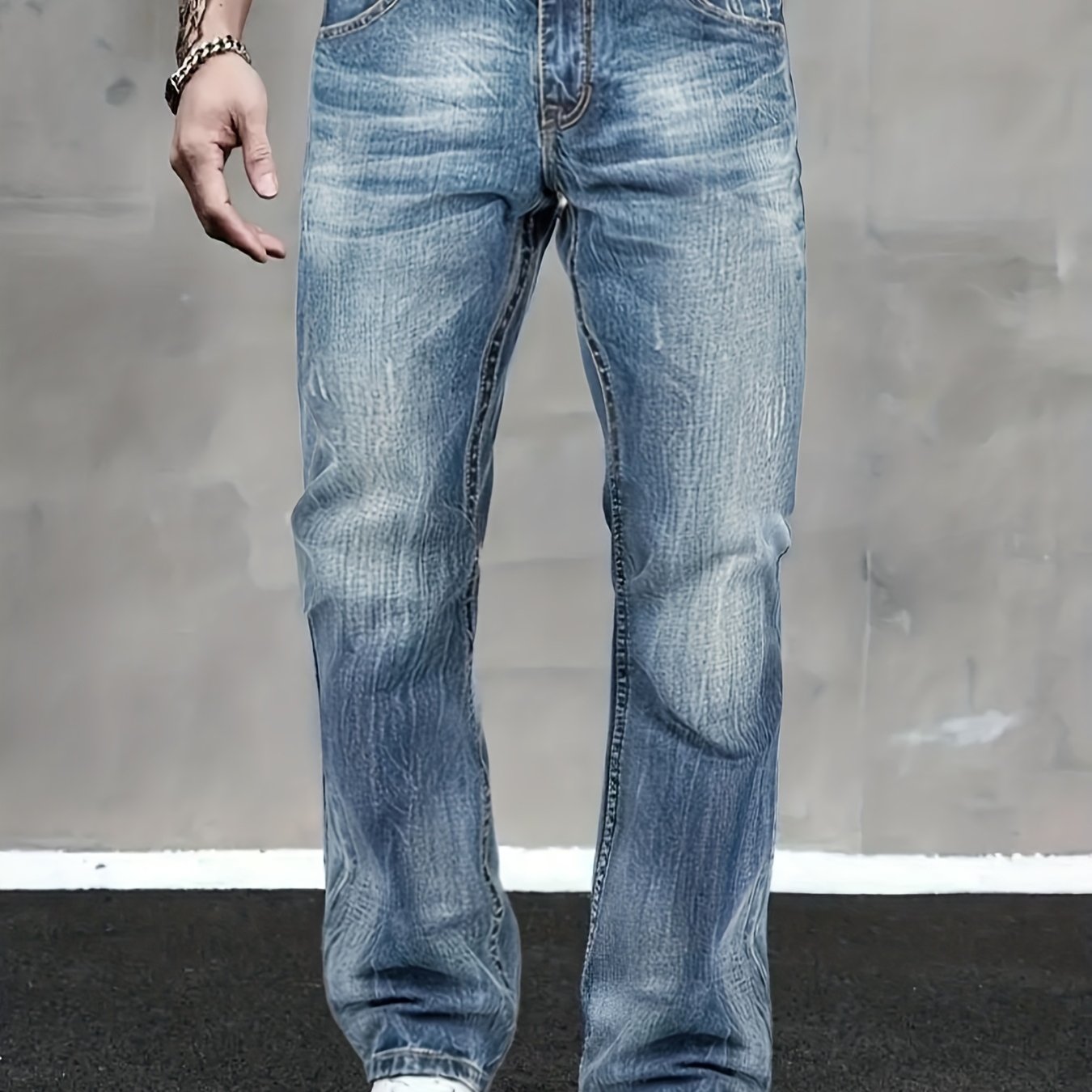 Men's Casual Stretch Denim Flared Jeans - Light Wash, Regular Fit, , -, Casual Wear Pants