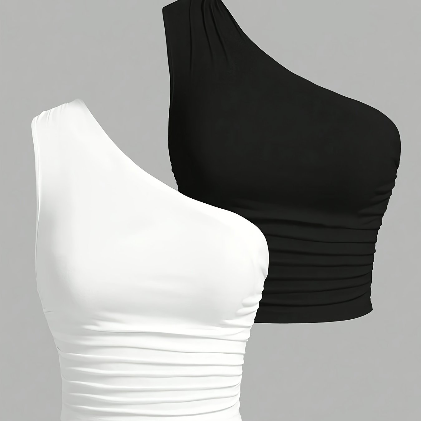 TEMU Two-piece Set Of One-shoulder Top, Camisole, Base Layer, Versatile New Summer Short Crop Top, Elegant Women's Slim Fit, Casual Elegant Sexy