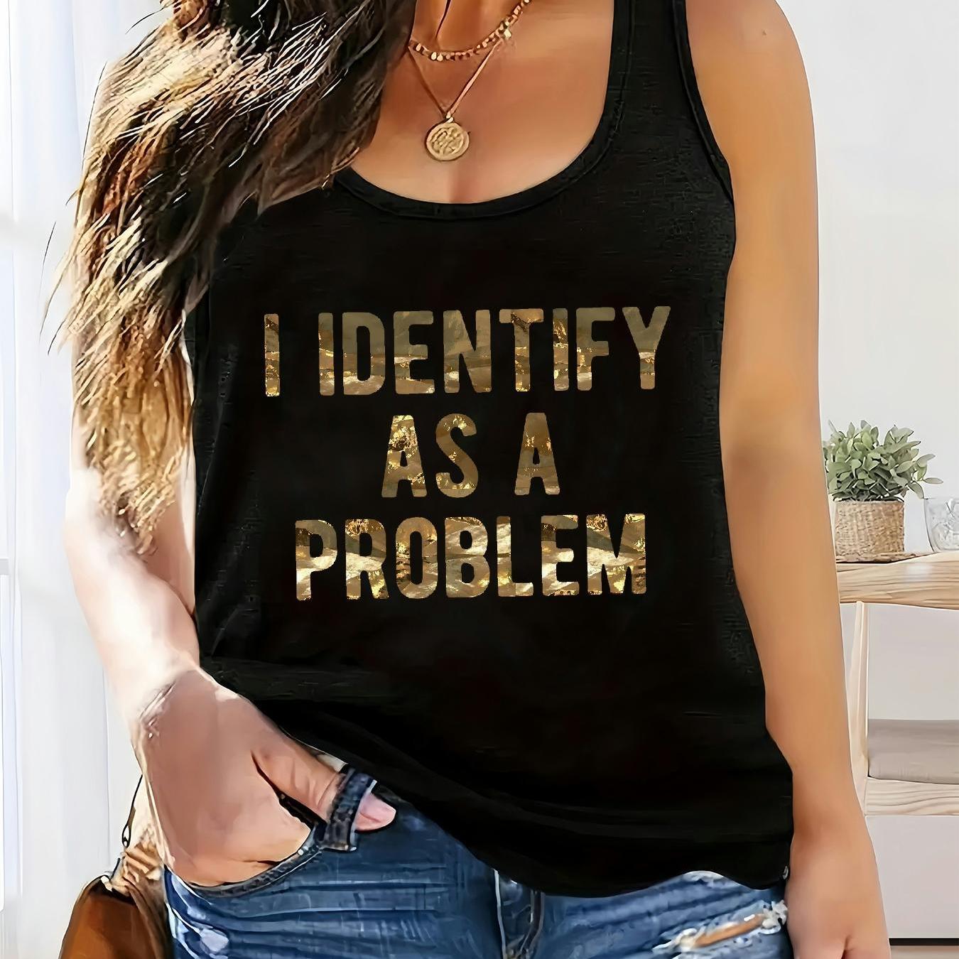 TEMU Plus Size, Women's Plus Size Oversized Sleeveless Vest - "i Identify As A Problem" Slogan Print (black) - 95% /5% Elastane Slim- - Casual Summer