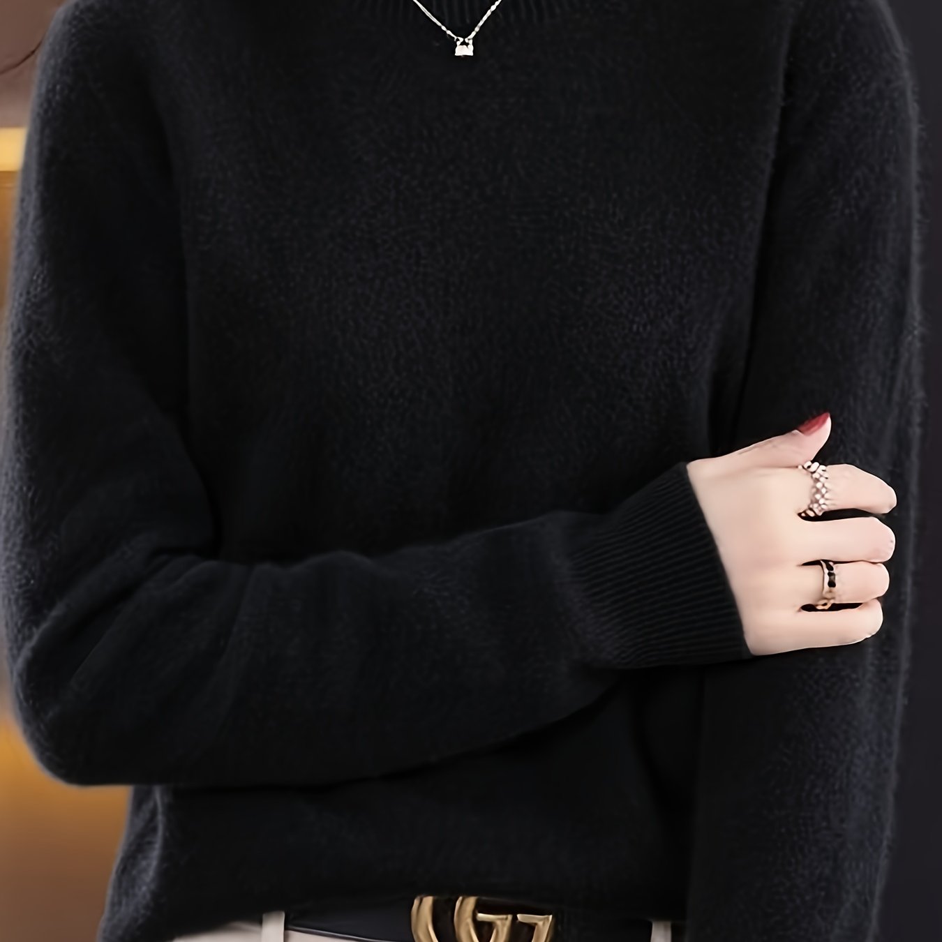 TEMU Korean Style Simple Solid Color Round Neck Pullover Sweater For Women, Spring And Autumn Casual Versatile Thin Base Layer