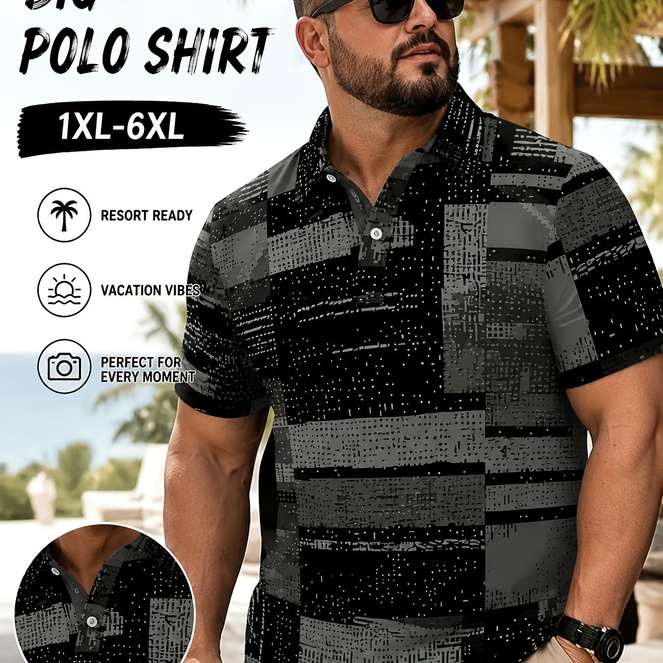 TEMU [printed Design-not Textured] Plus-size Men's Summer Breathable Shirt With Classic Characteristic Printed , , Versatile For Daily Commuting And