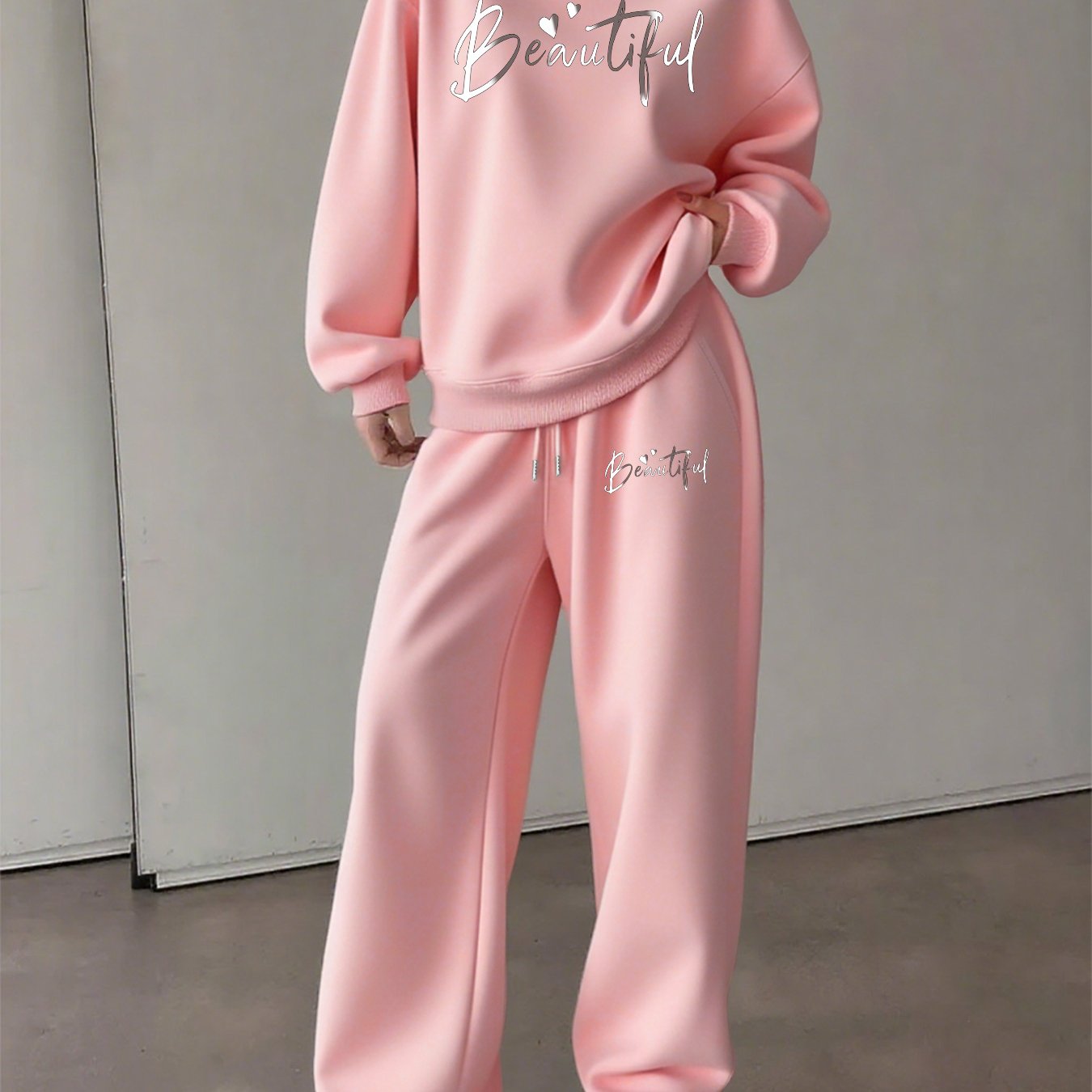 TEMU Graphic Print 2 Piece Set, Crew Neck Sweatshirt & Pants, Women's Clothing