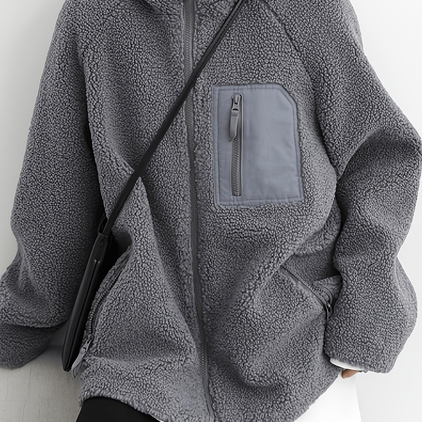 TEMU Damen Kurze Plüschjacke, Kapuzen-Oberbekleidung, verdicktes Fleece-Reißverschluss-Sweatshirt für Herbst Winter, warme lockere