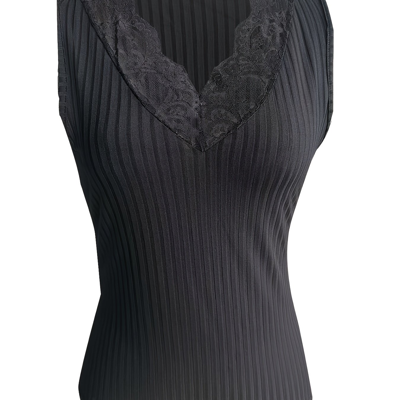 TEMU Spring And Summer Women's Fashion Ribbed Lace Stitching V-neck Vest