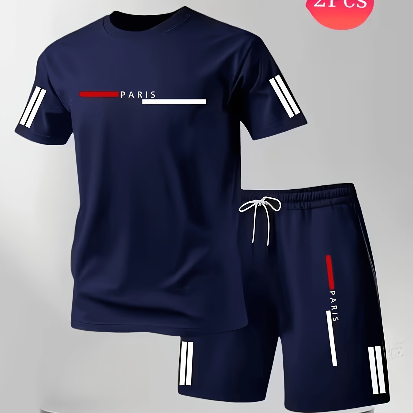 TEMU Men's Summer Casual 2pcs Set, Great Value With "paris" Letter Print, Short Sleeve T-shirt And Shorts For Sports And Loungewear