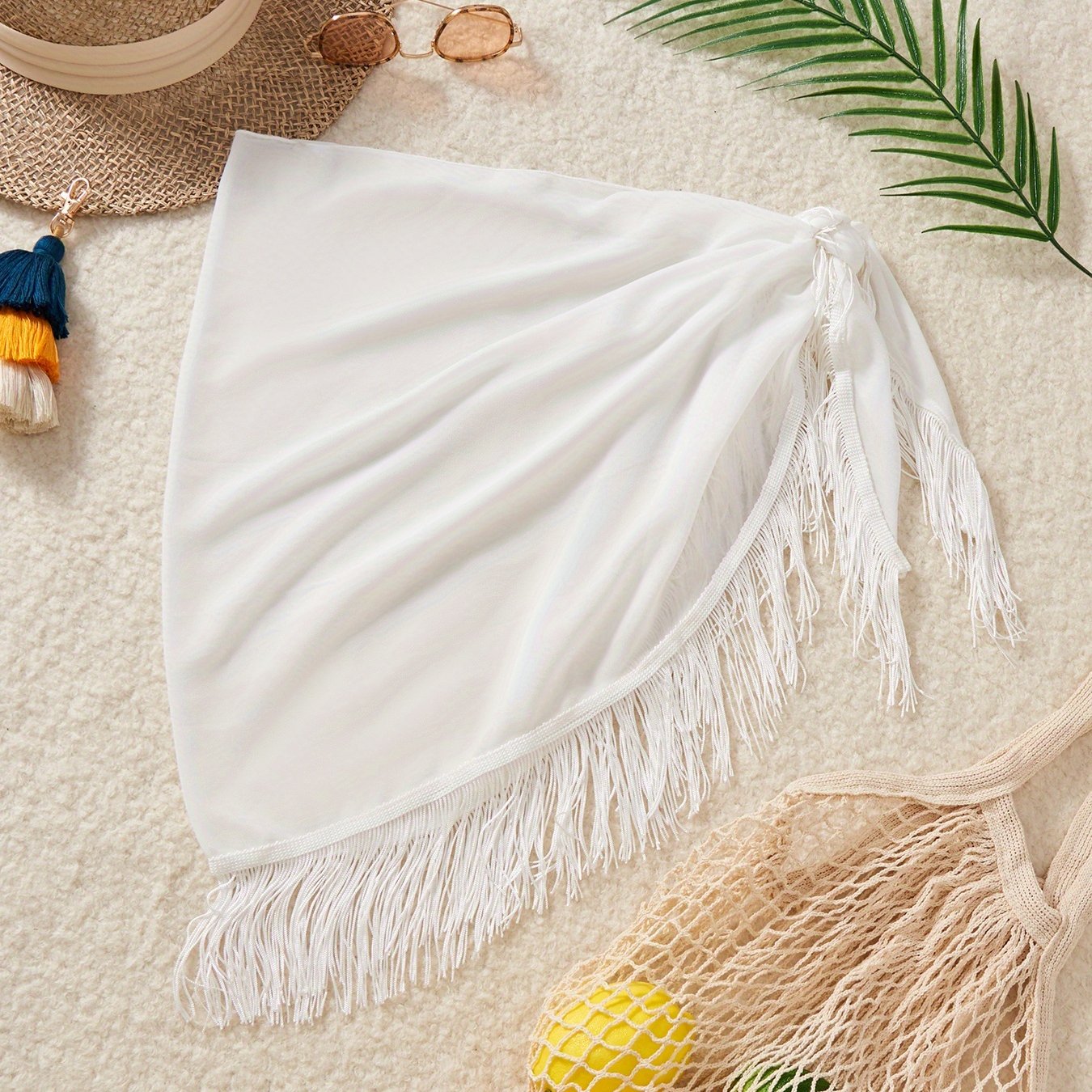 E-shop Damen Strandurlaub Wickelrock in Unifarben mit 10cm Fransenspitze, Elegant