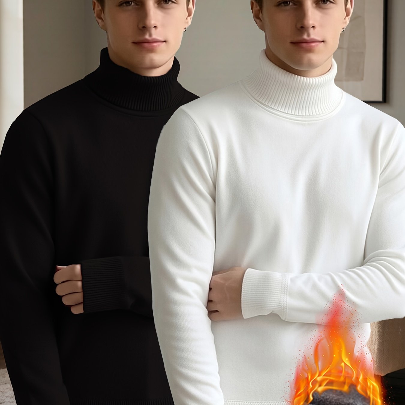 TEMU 2pcs 's Autumn/winter High-neck Sweater Base Layer, -lined High-neck Pullover For , Simple, Stylish, And Soft Knit, Business Casual Regular Fit
