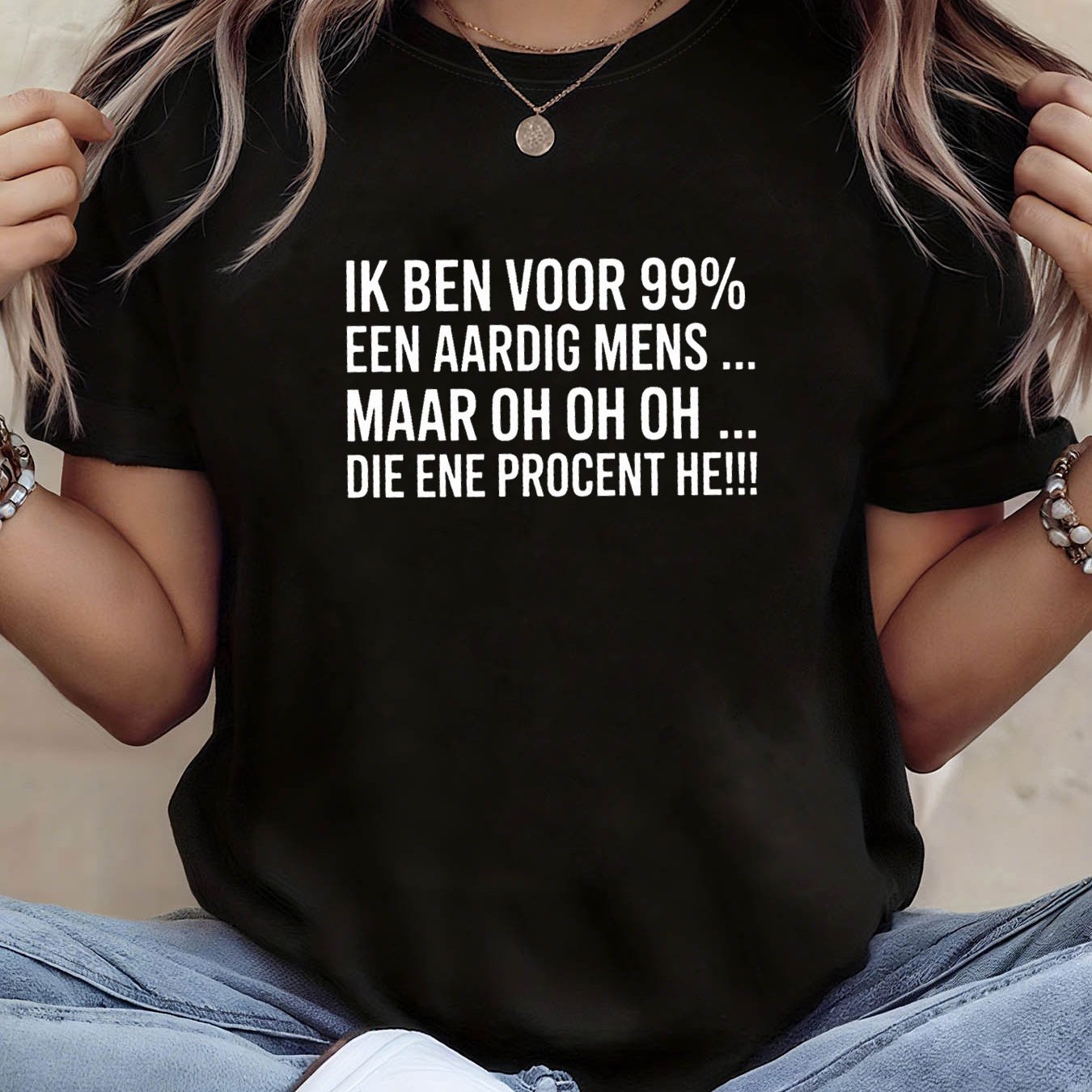 TEMU Dutch I Am 99% A Nice Person Letter Print Women's T-shirt, Short Sleeve Crew Neck Casual Top For Summer & Spring, Women's Clothing