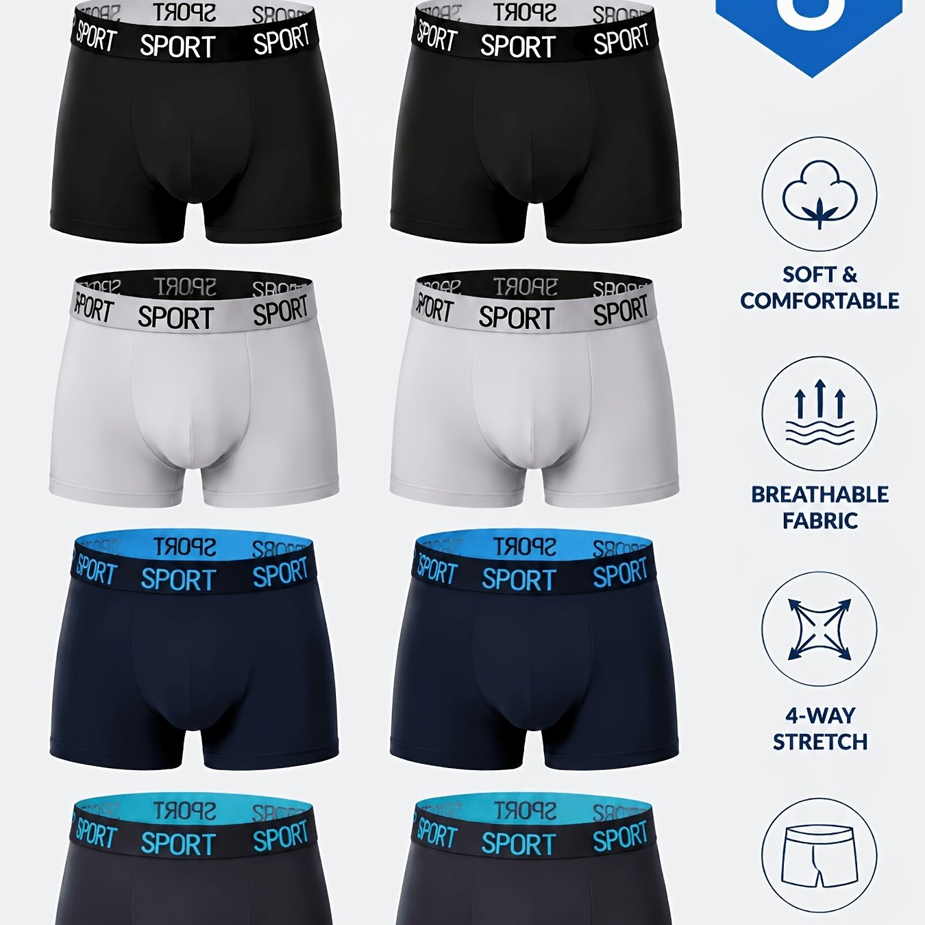 TEMU 8-strip Pc 'sport' Letter Waistband Youth Briefs, Soft Comfortable Style, For Teenager, For Teenager