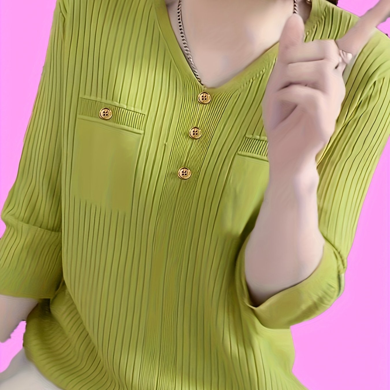 New Versatile Short-sleeved Top Loose V-neck Fabric 7/4 Sleeve Fashion