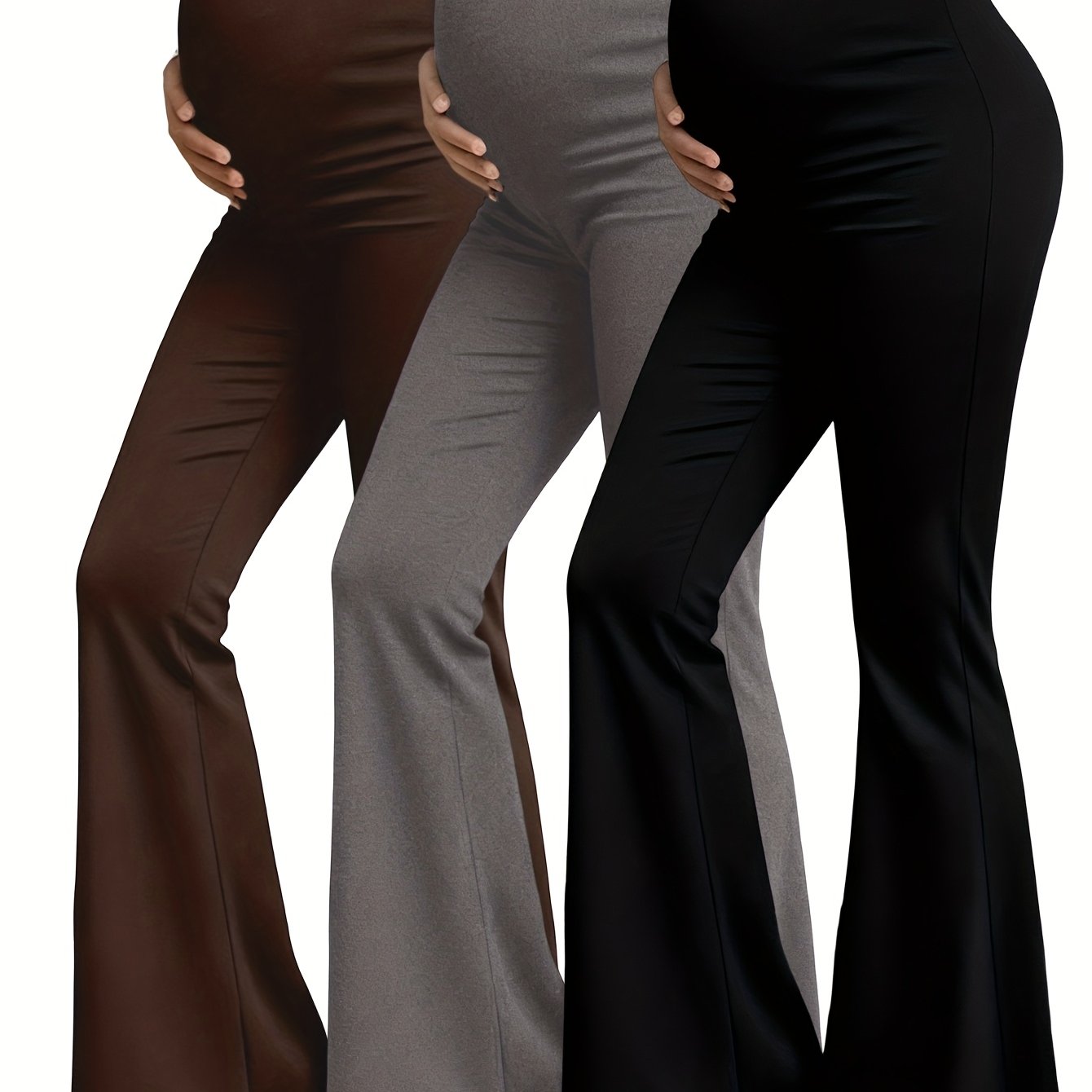TEMU 3pcs Women' Color High Waist Stretch Daily Casual Maternity Flared Pants, Women's Clothing, Women's Maternity Trousers