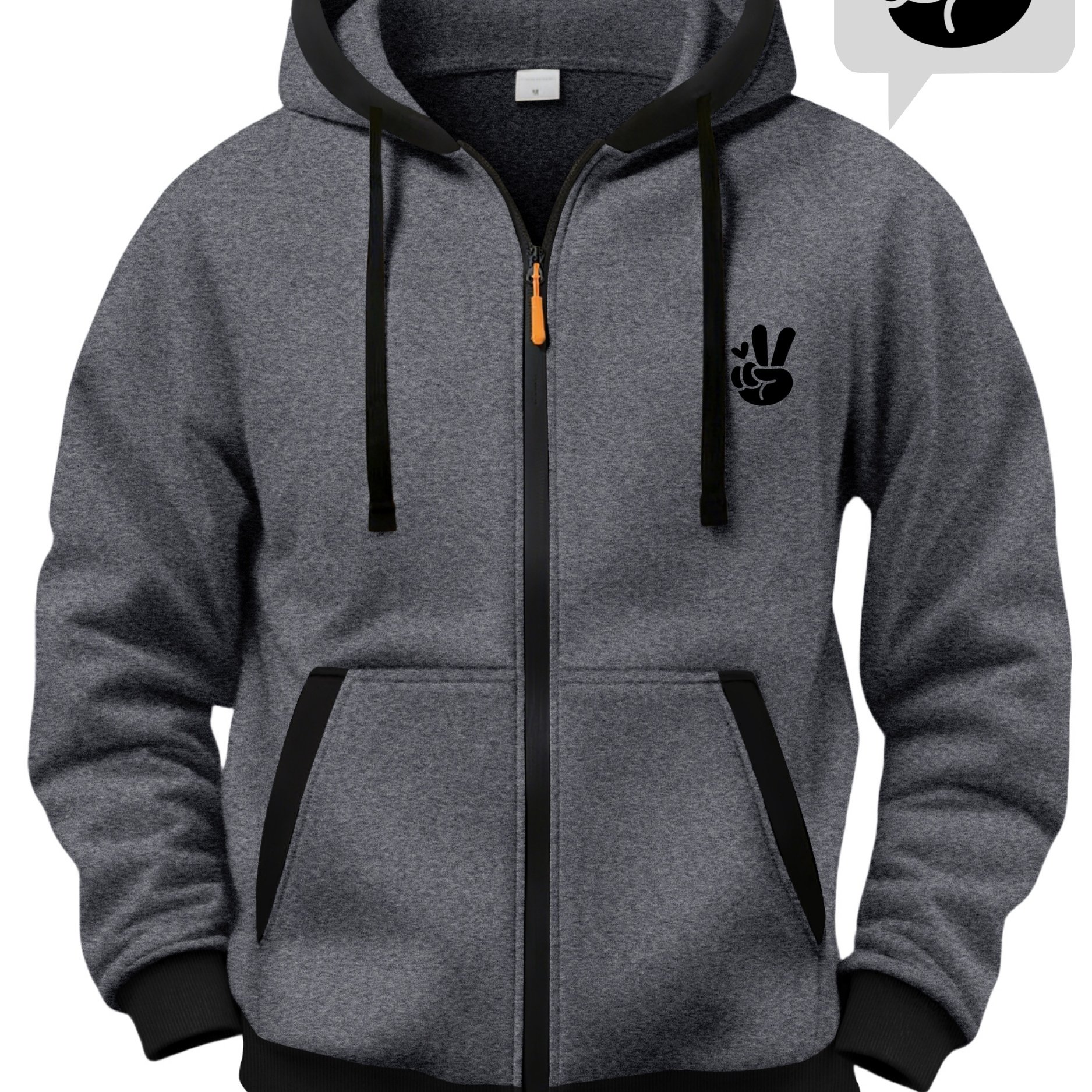 TEMU Autumn And Winter Men's Casual Hooded Jacket, Gesture , Fleece-lined Long-sleeved Warm Sports Sweatshirt