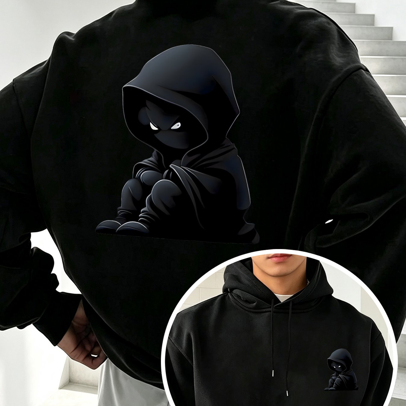 TEMU Men's Casual Sports Hoodie With Mysterious Hooded Dark Pattern Suitable For Running Daily Wear And Autumn Winter Made Of Comfortable And Warm