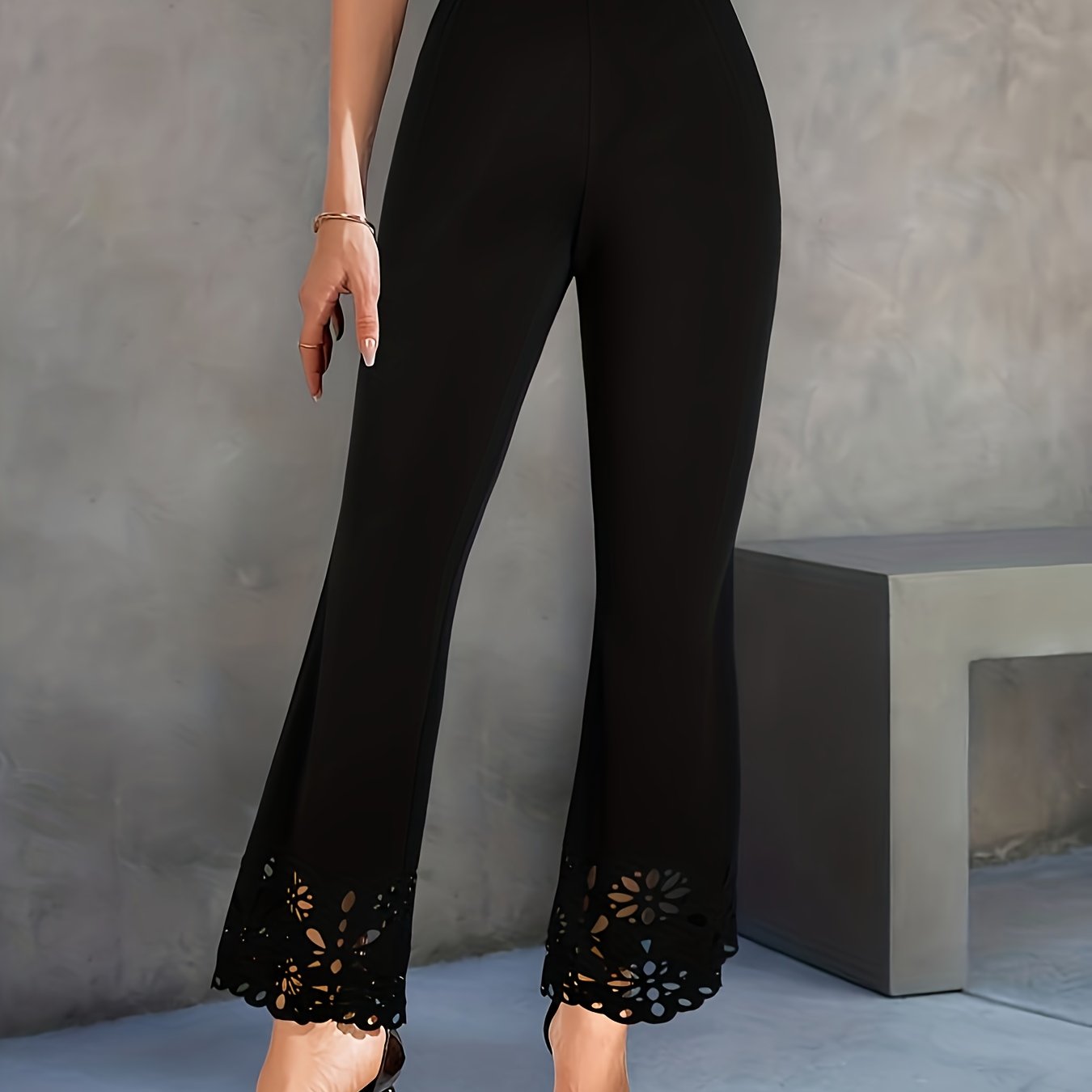 Elegant Slim-fit Hollow-out Flared Pants