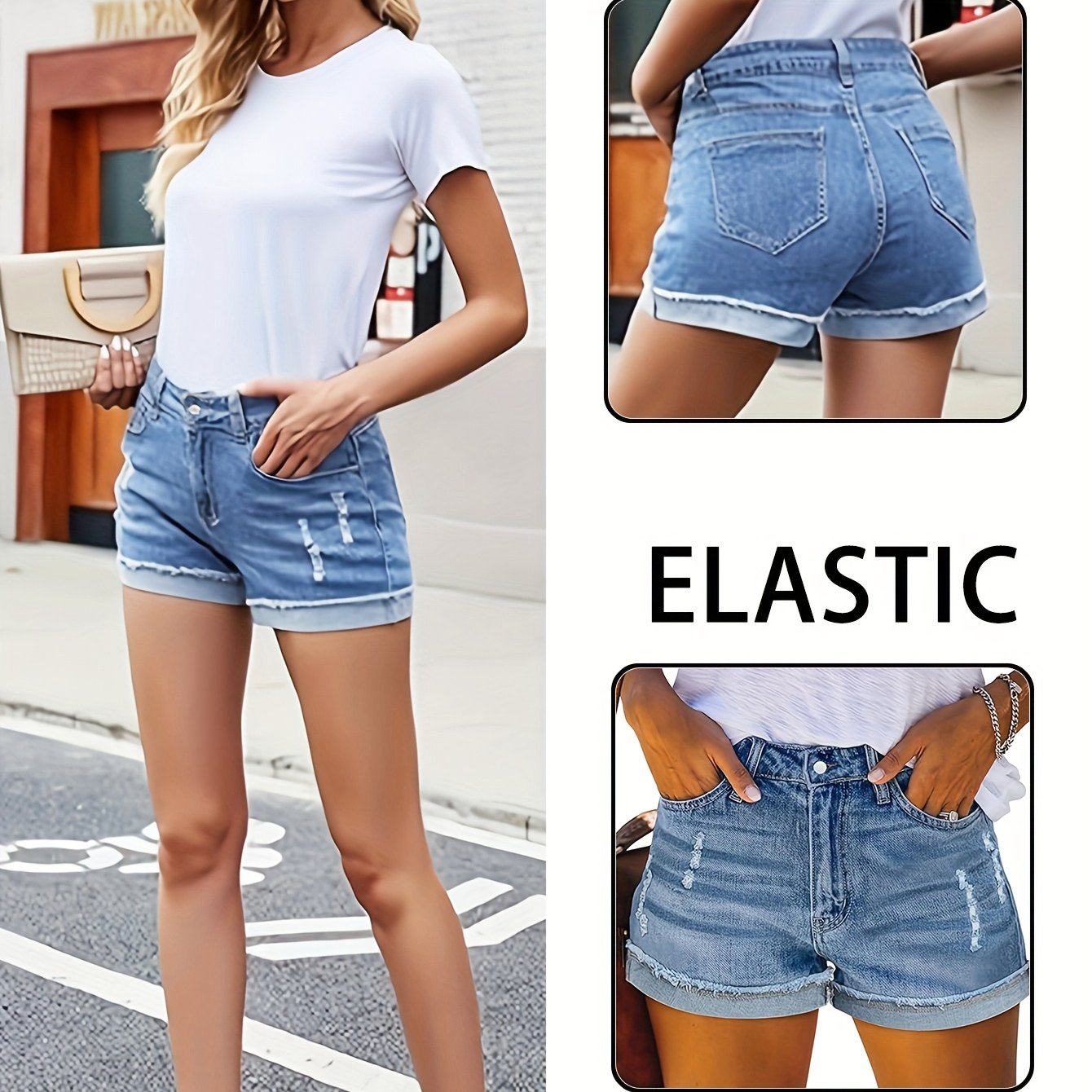 Elastic Cuff Casual Shorts Denim Shorts