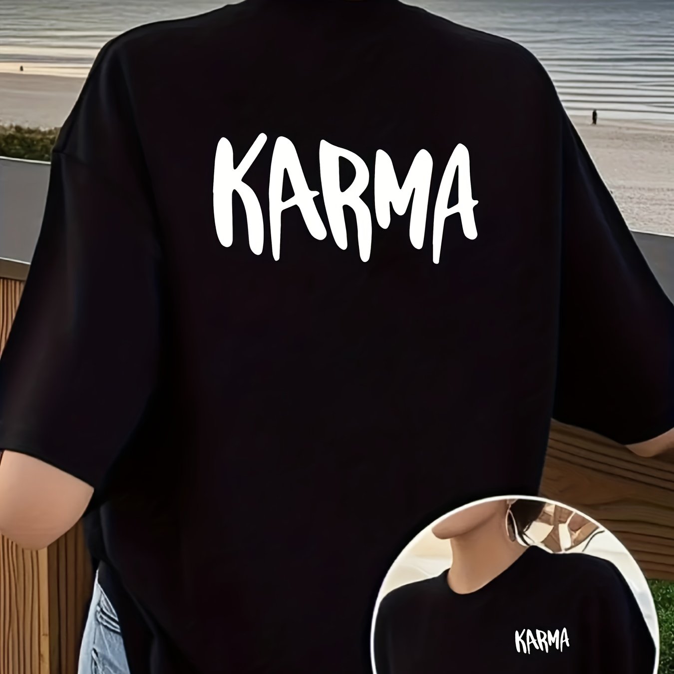 TEMU Front And Back Print T-shirt, Cause And Effect, Karma Pattern Women's Round Neck Casual Short Sleeve Top, Trendy Fashion , Women'-sided Printed