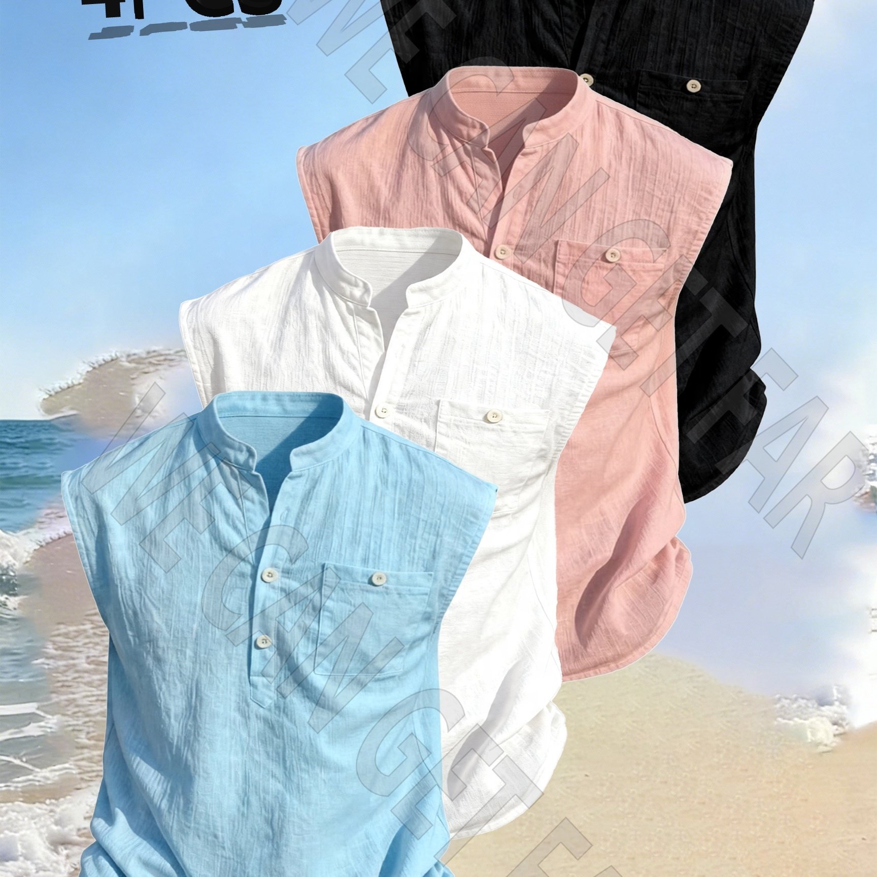 TEMU Lot de 4 Rose OBM pour Homme - Lot de 4 T-shirts manches à col Henley avec poches, légers, respirants, de couleur unie, pour cadeau de plage