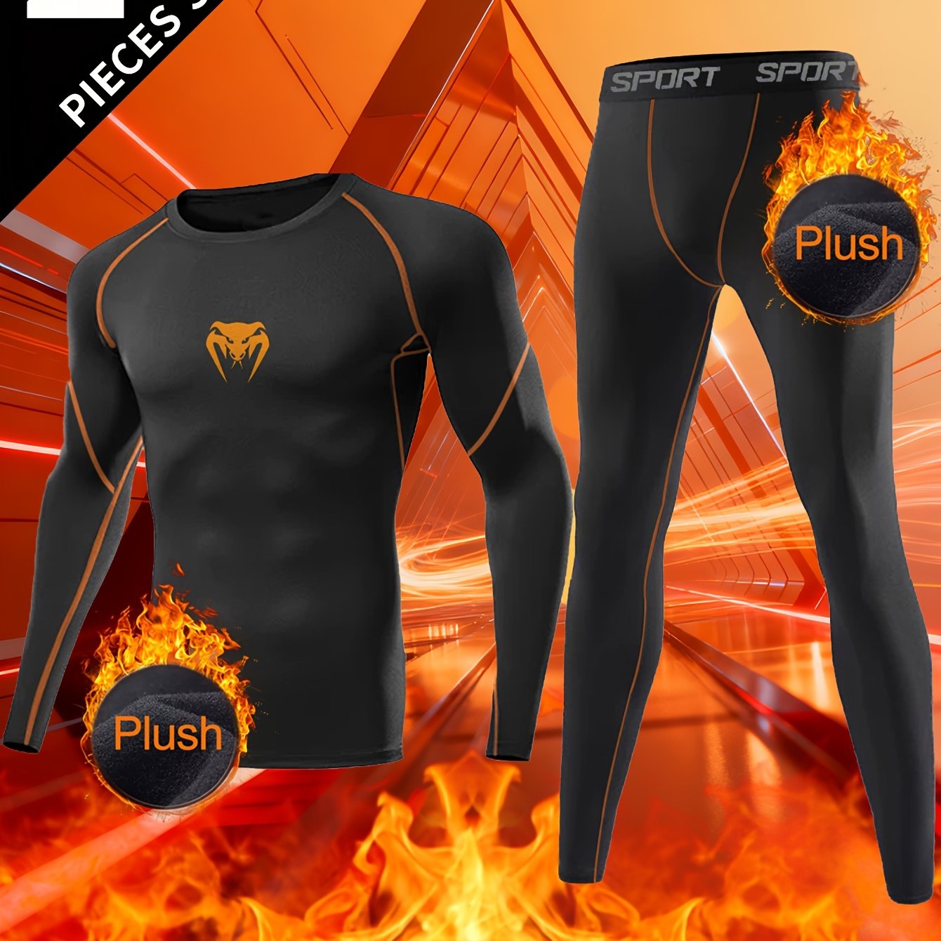 TEMU Men's Thermal Underwear Fleece-lined Set, Suitable For Autumn And Winter Hunting, Outdoor Skiing, Sports, Fitness, Training, Tight-fitting Round