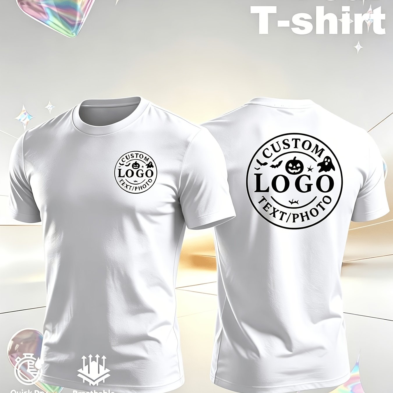 TEMU Men's Quick Dry Custom T Shirt Double Side Printing Front Back Customizable Comfortable Breathable Slim Activity Uniforms Advertising Shirts