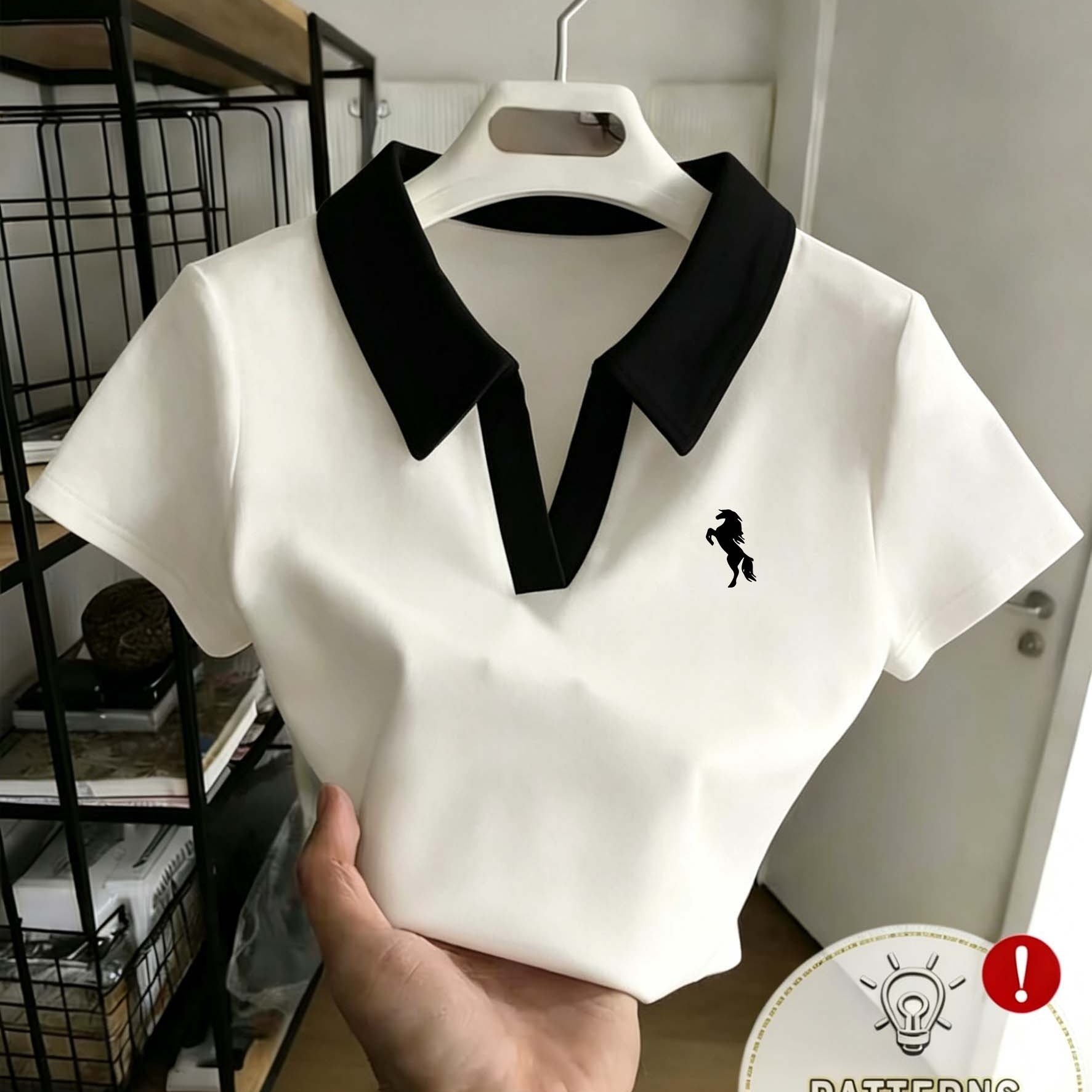TEMU 1pc Fitted Top Women's Fashion Trendy Y2k Hot Neck Short Length Suitable For And Vacation Hot Item Chest Horse Print Versatile For Spring Summer