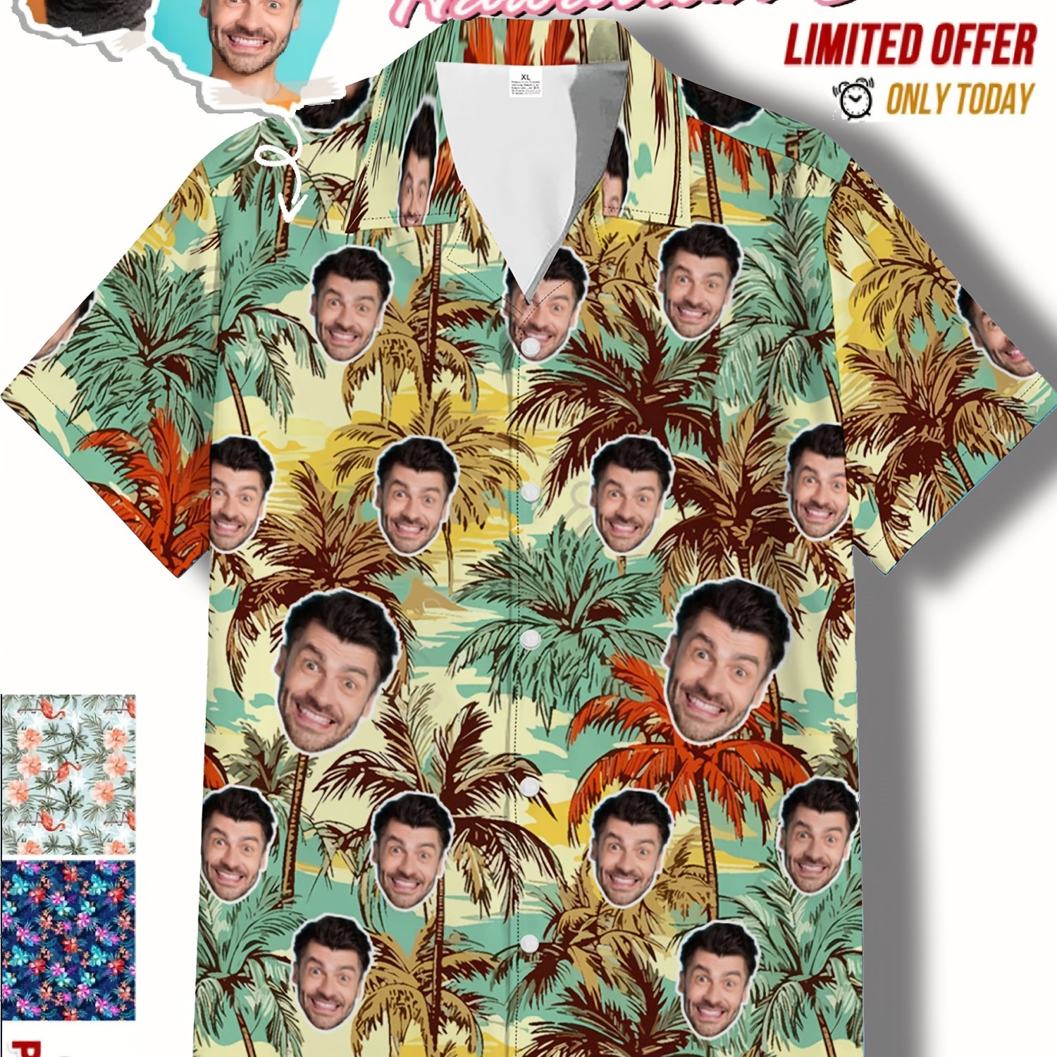 TEMU Custom Ersonalized Photo Hawaiian Shirt Face Holiday Tropical Pattern Shirt For Men Women Birthday Bachelor Party Gift Summer Gift