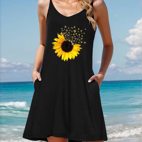 bumble bee sleeveless dress for women casual lightweight machine washable spring and summer wear