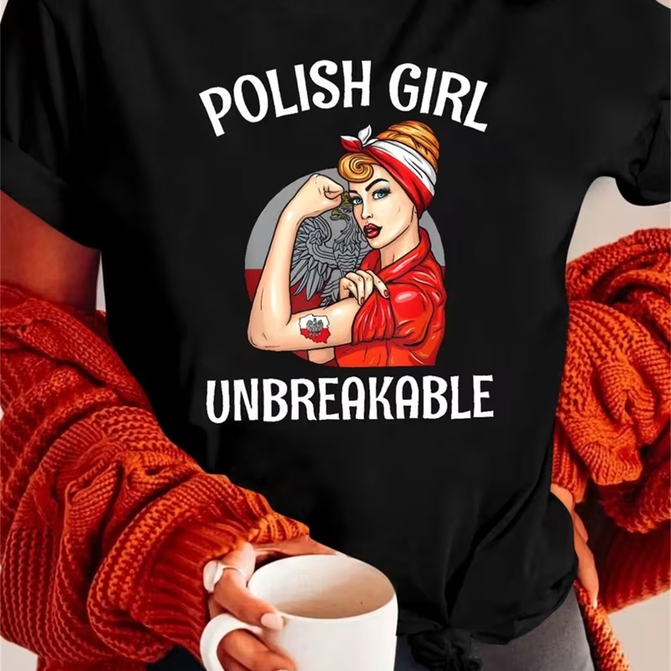 TEMU 1pc Polish Indestructible Character Printed Short-sleeve T-shirt For Women, Suitable For Everyday Wear, A Gift, Birthday Present, Ideal For