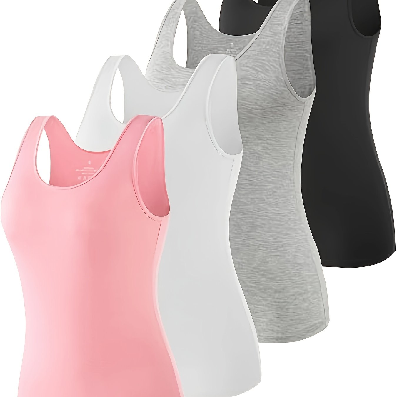 Women's 4pcs Set: Solid Color Simple Breathable Tank Tops, Slim-fit Tank Tops For Outer Wear Or Inner Layering With Shirts