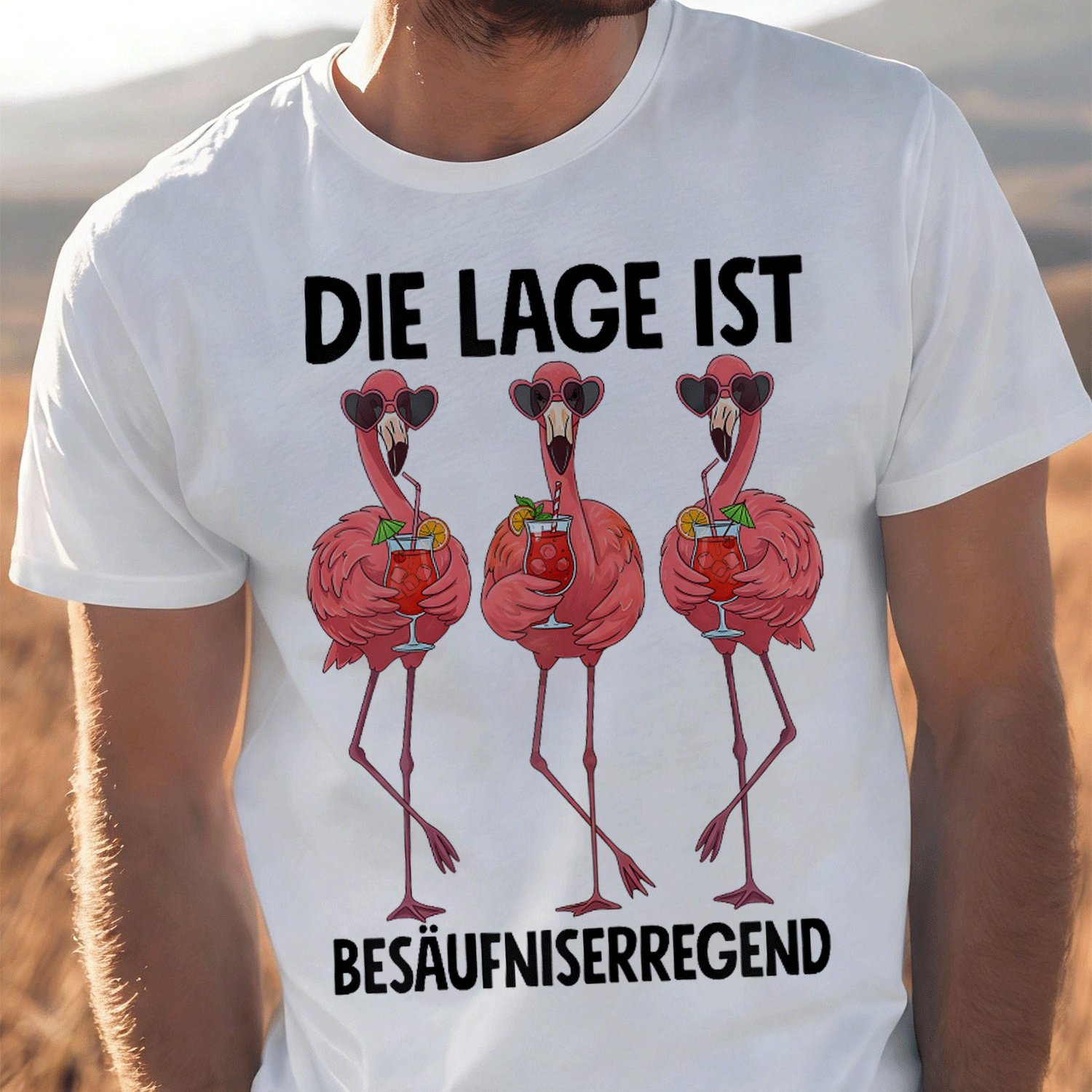 Image of T-shirt With Flamingos Motif, White, S For Men Women Unisex Funny T-shirt, 180g