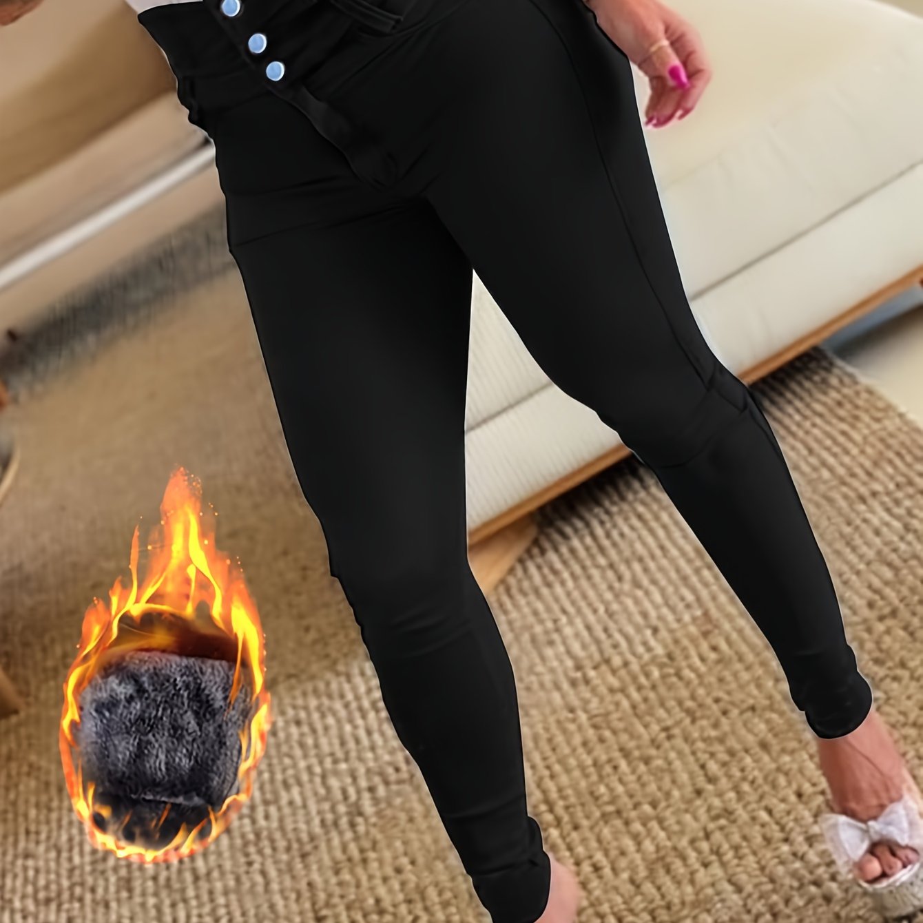Women's High-waist Denim Trousers, Multi- Velvet Thickened Warm Denim
