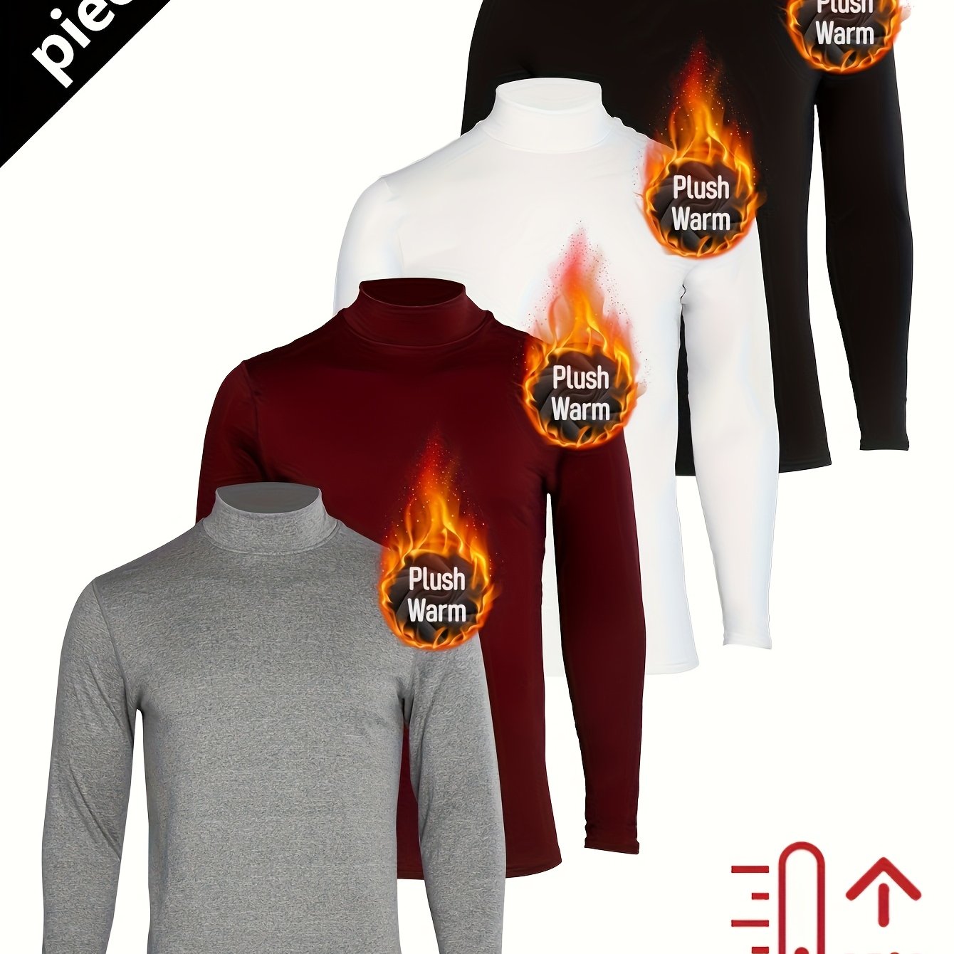 TEMU 4pcs Men's Thermal Underwear Set - -lined, Thickened Half-neck Long Sleeve T-shirts For Fall/winter, Ideal For Outdoor Activities, Sports, And