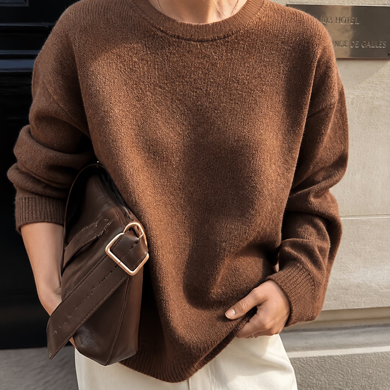 TEMU Plus Size, Women's Plus Size Oversized Sweater - Soft Warm Loose Neck Pullover, Solid Suitable For, Machine Washable Cozy Fall Winter For Daily