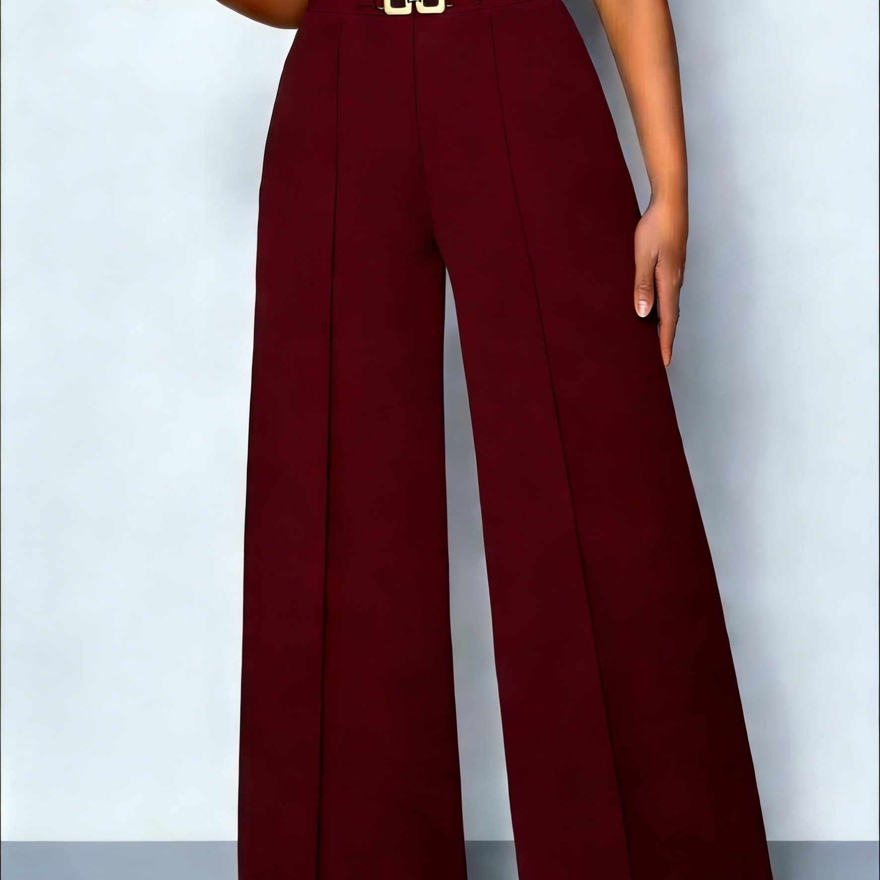 TEMU Plus Size, Plus-size Women's High-waisted Wide-leg Pants With Metal Buckles