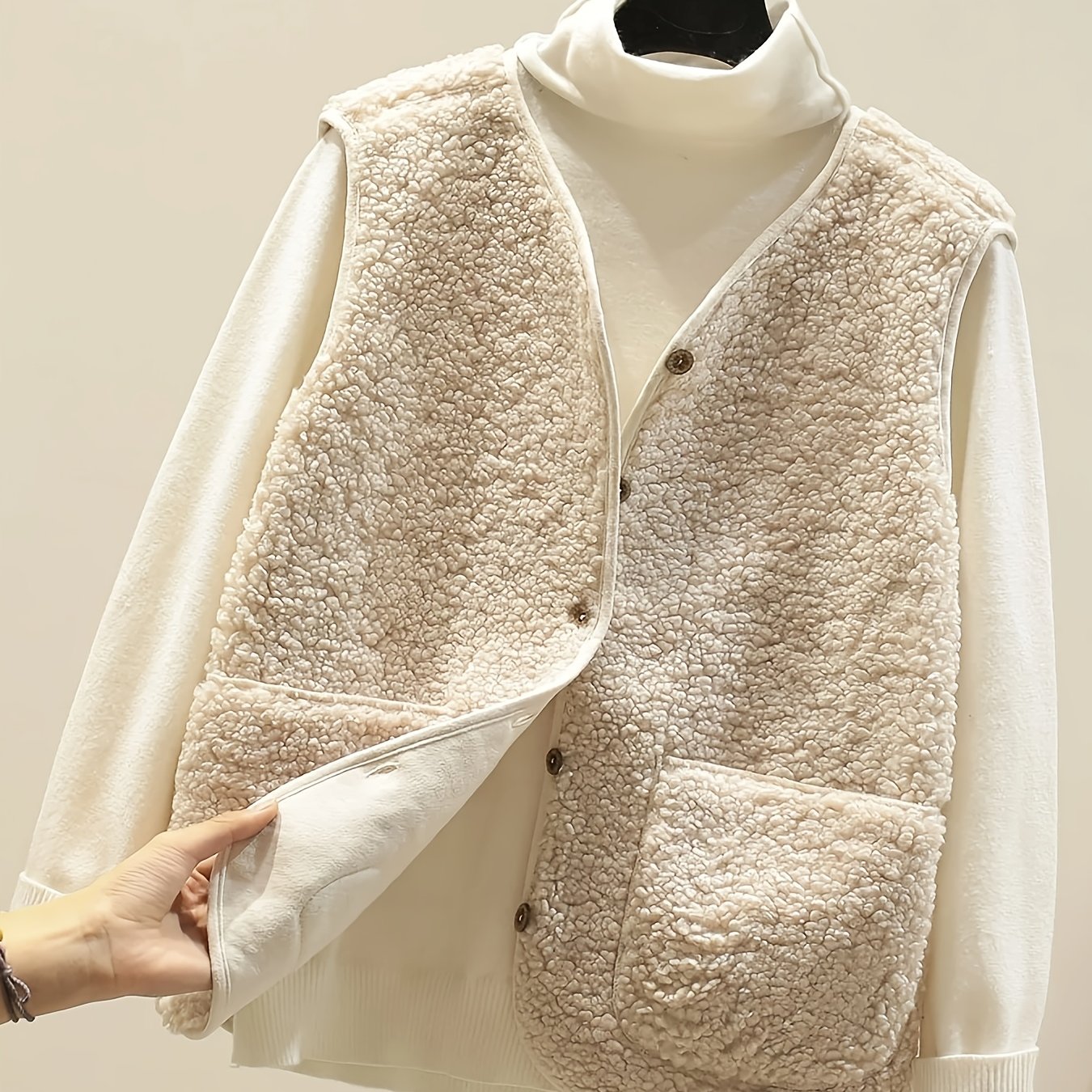 Image of New Solid Color Pocket Sleeveless Vest For Fall Winter