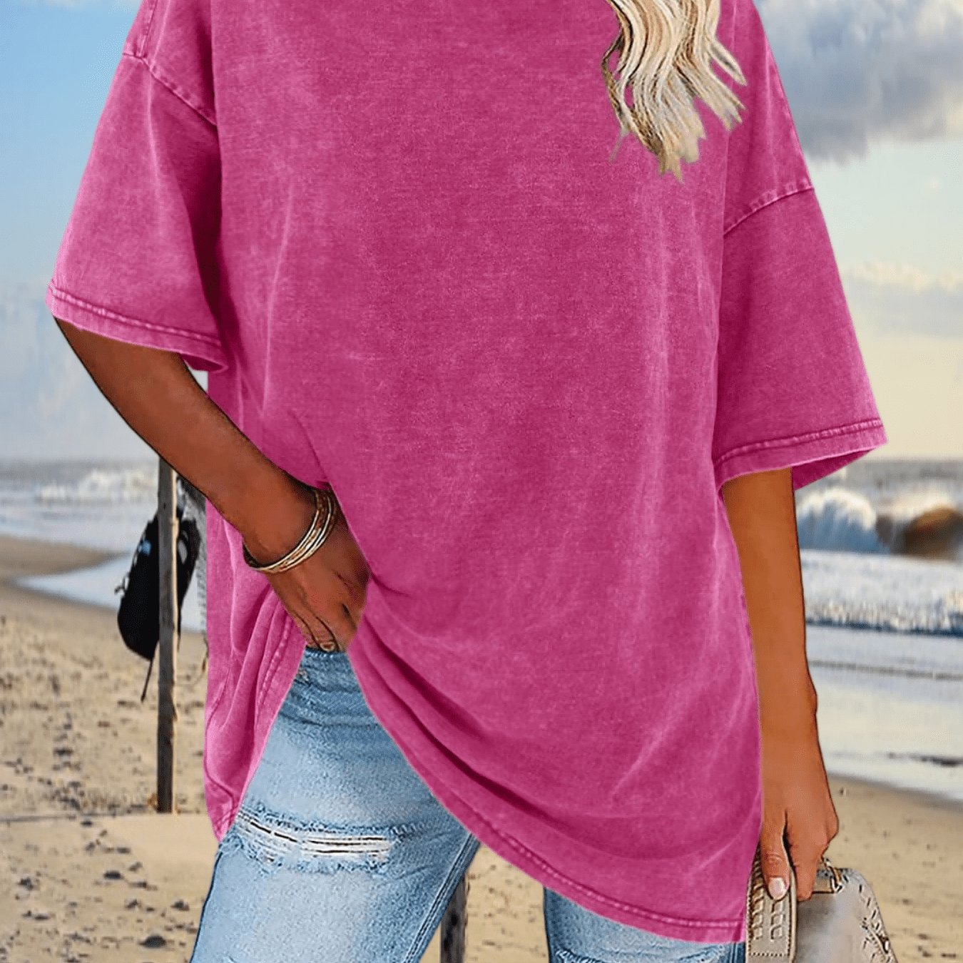 Image of Women' Summer Oversized T Shirts Vintage Tees Crewneck Short Sleeve Washed Tunic Tops