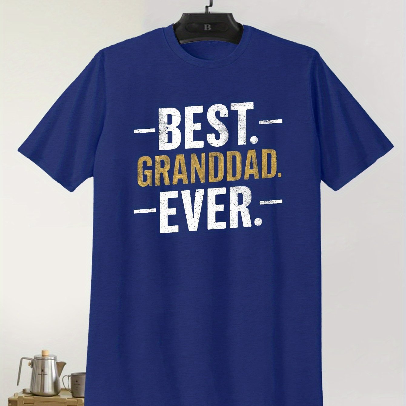 TEMU Best Granddad Ever Print, Men's Round Crew Neck Short Sleeve Tee, Casual T-shirtcasual Comfy Lightweight Top For Summer