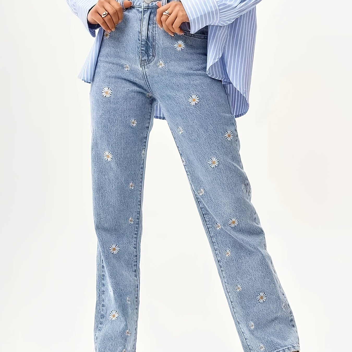 Women's Straight Embroidered Jeans, Women's All-match Jeans