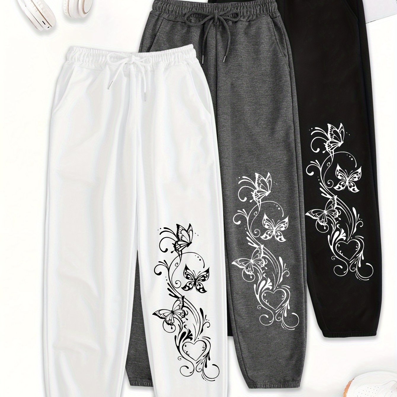 TEMU 3pcs Letter Print Pants, Elastic Waist Casual Trousers, Women's Clothing
