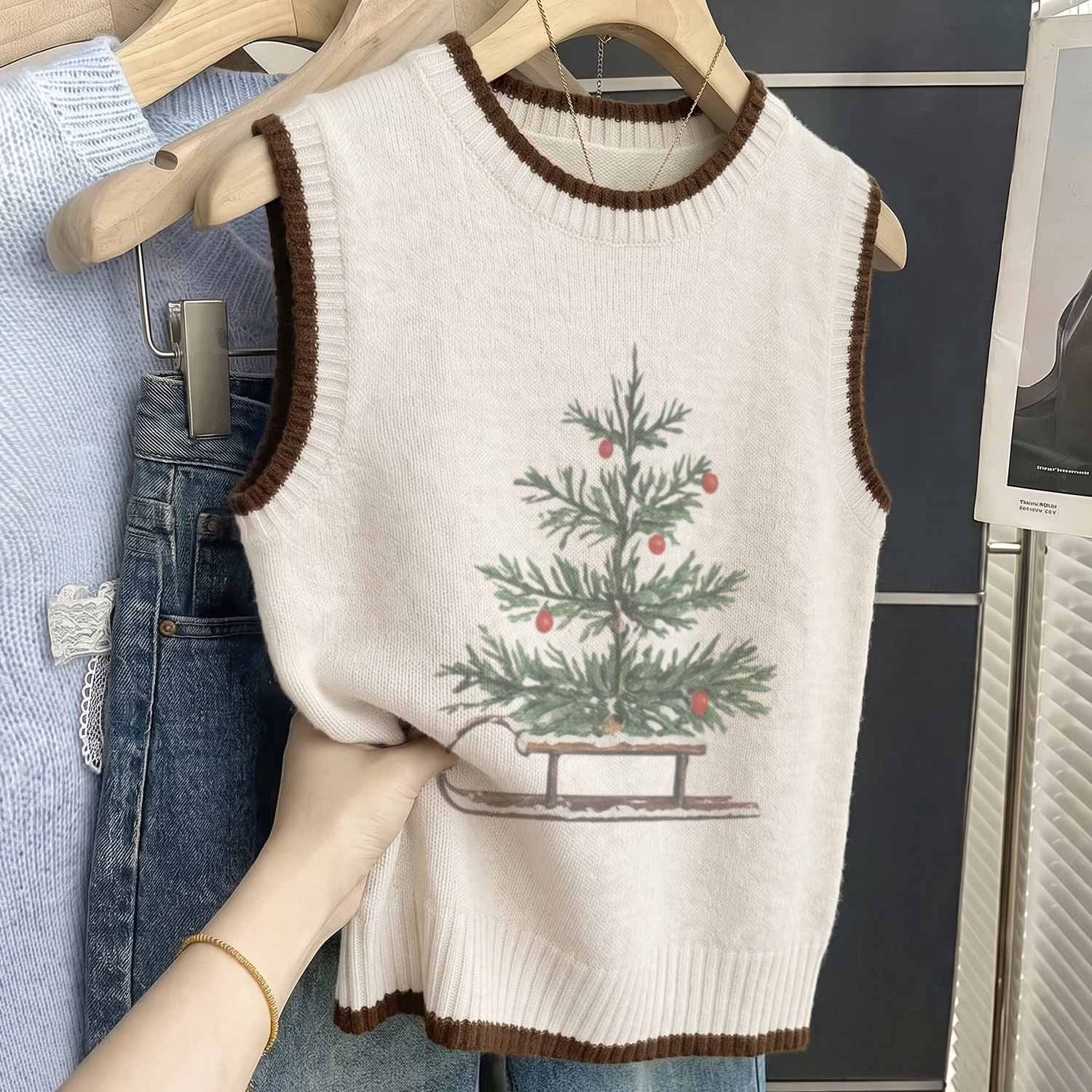 TEMU Women's Lightweight Pullover - 2d Digital - Christmas Tree Pattern, Fashionable New Crew Neck Pullover, Suitable For : Spring, Summer, Autumn,