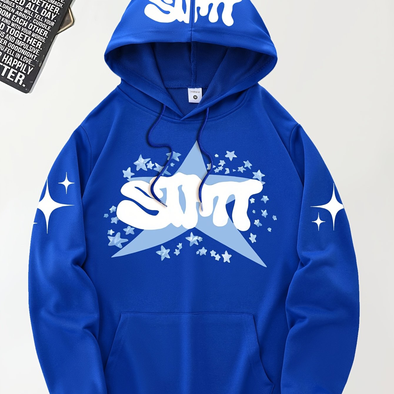 TEMU Pentagram Pattern, Multi-print, Hip-hop Style, Men's For Autumn And Winter 2025, Fashionable And Trendy Fleece-lined Hooded Sweatshirt, Casual