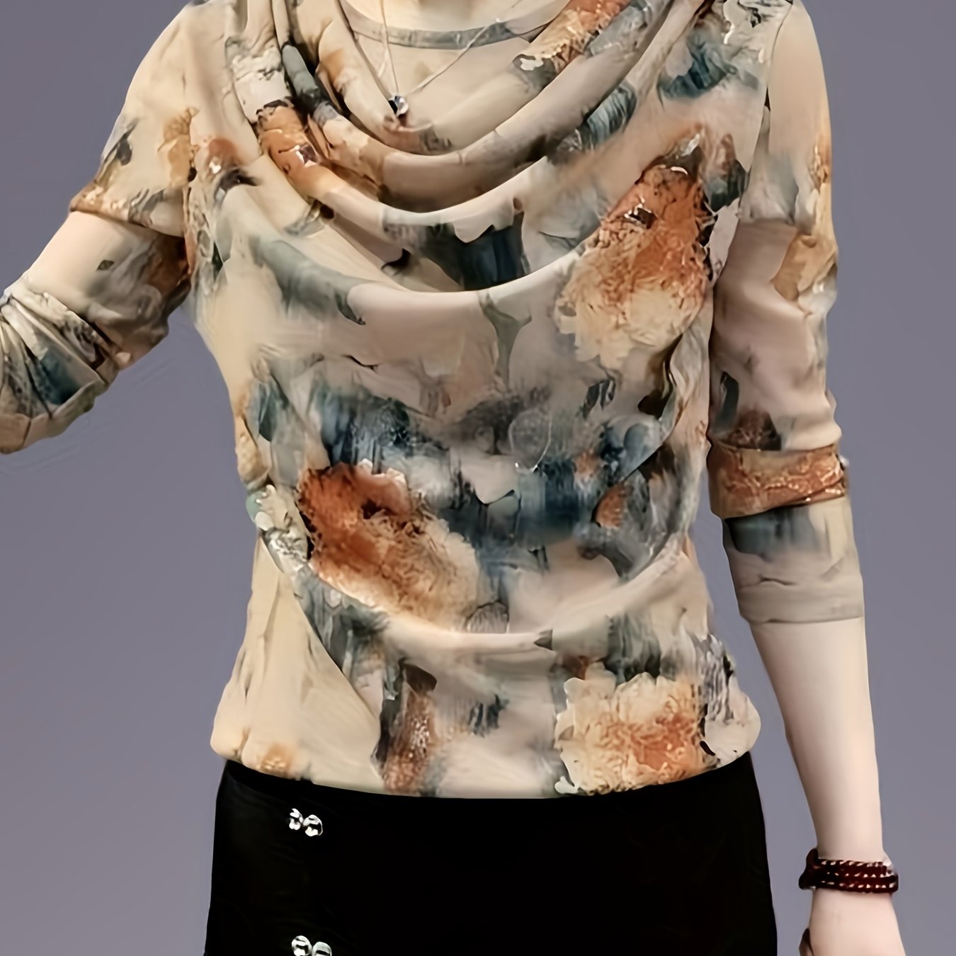 E-shop Damendurchsichtige Mesh-Bluse mit Blumenmuster und Langen Ärmeln - Elegante Stapelkragenbluse für Frühling, Sommer & Herbst, Atmungsaktives