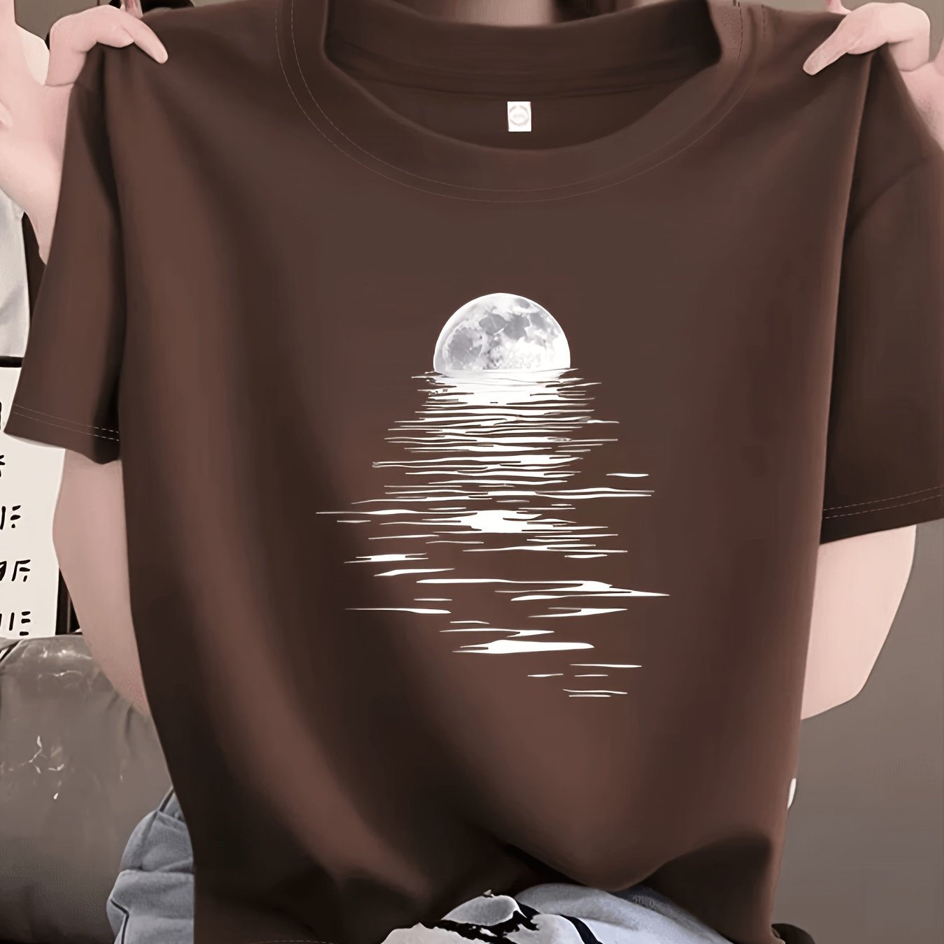 TEMU Spring/summer Simple Crew Neck Fashionable Loose Versatile Casual Short-sleeve T-shirt, Women's Top Printed T-shirt