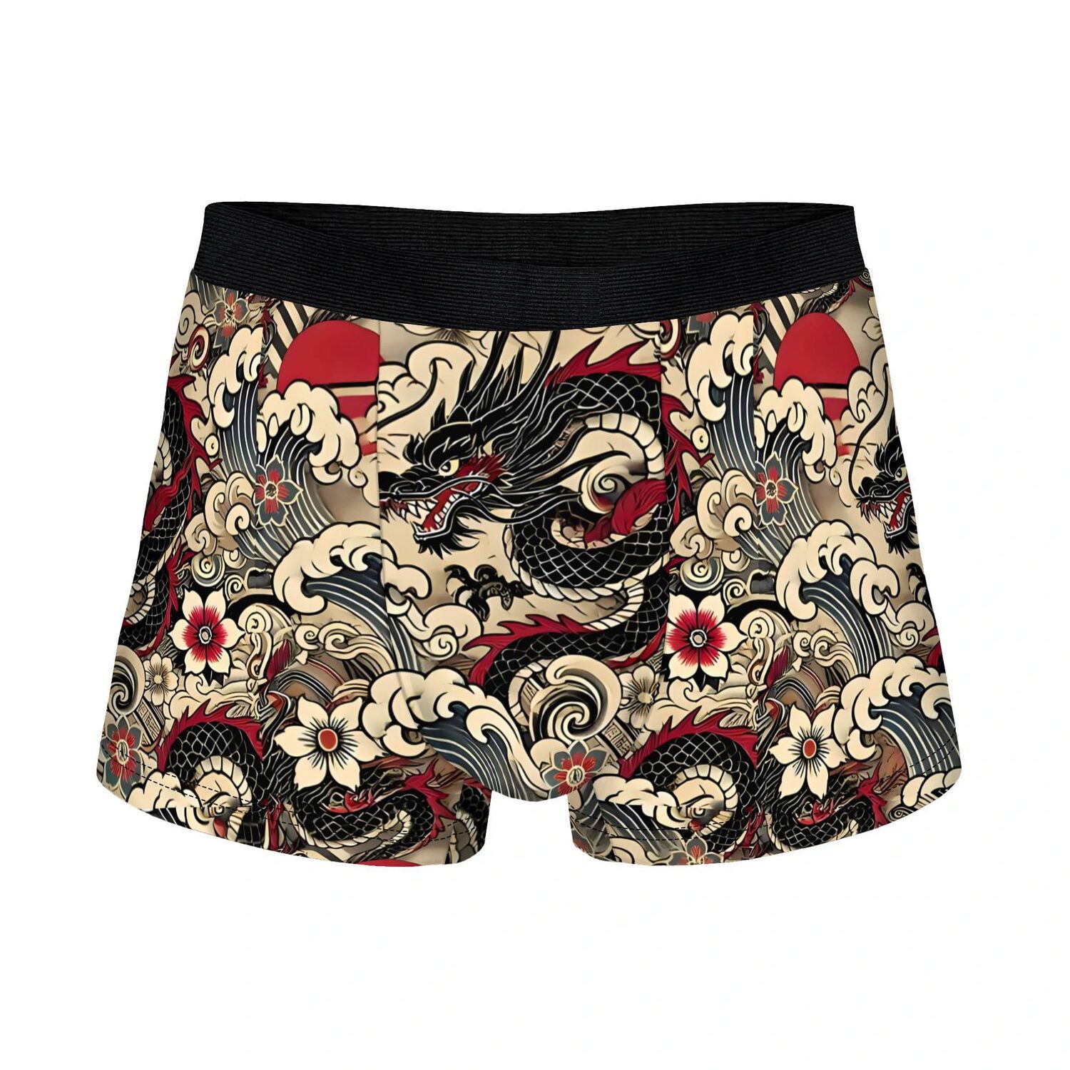 TEMU 2d Print Design Fury Japanese Dragon Pattern Print Men's Underwear Breathable Panties