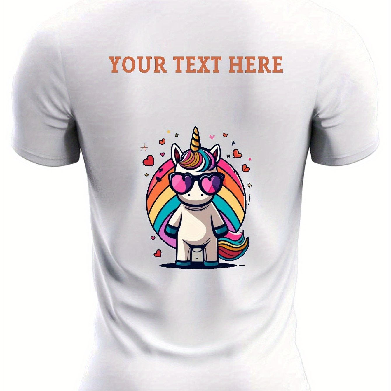 TEMU Custom Men's T-shirt With Personalized Text Printed On The Back, White Ink Heat Transfer Printing