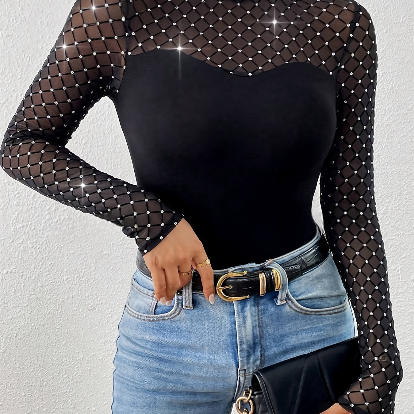 Sheer Mesh Panel Slim-fit Long Sleeve T-shirt